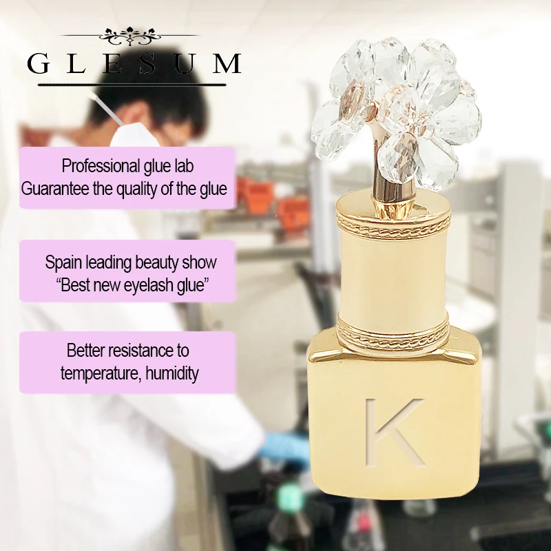 Glesum Gold Bottle Very Soft Flower Cap Eyelash Extension Make Up King Glue High Quality Adhesive 2