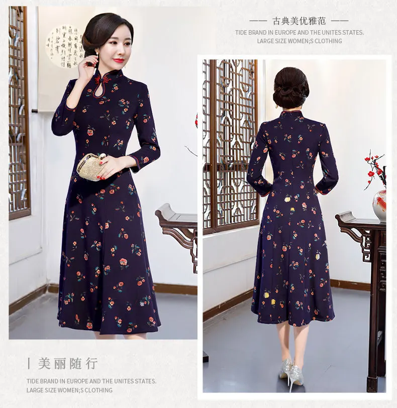 Перекрестная граница стиль бархат Cheongsam ретро Мода среднего возраста женское платье Улучшенный чёнсам платье женская