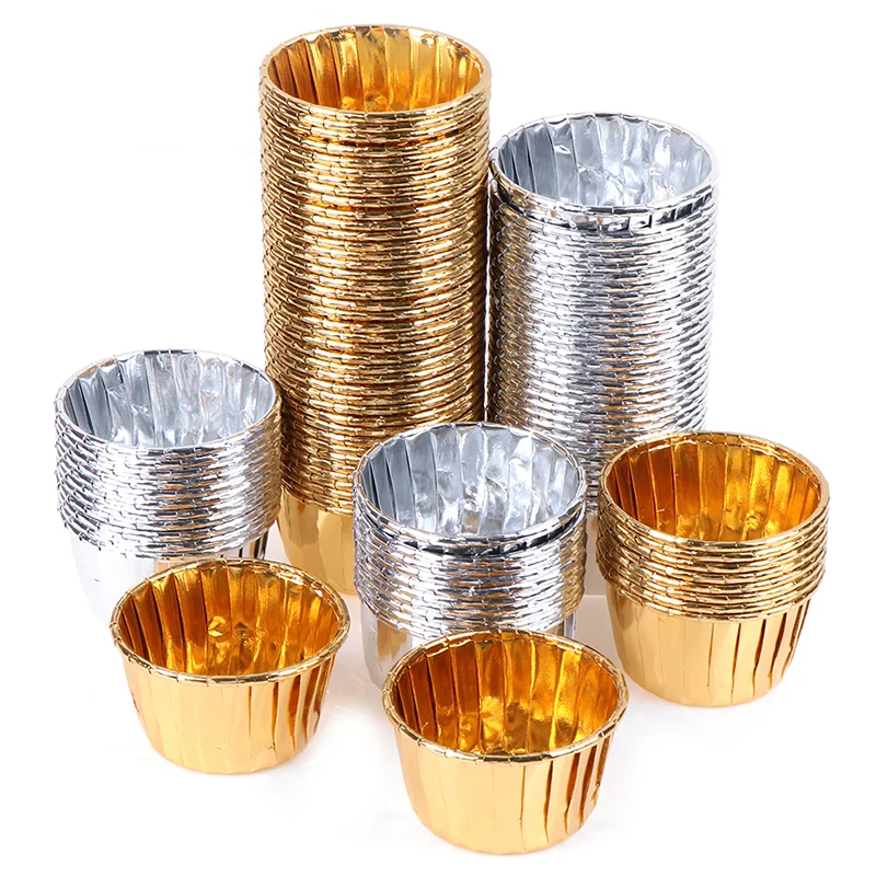 

50Pcs/Set Golden Cupcake Wrapper Liner Round Forms For Cup Muffin Paper CupsCake Baking Decoration Tools