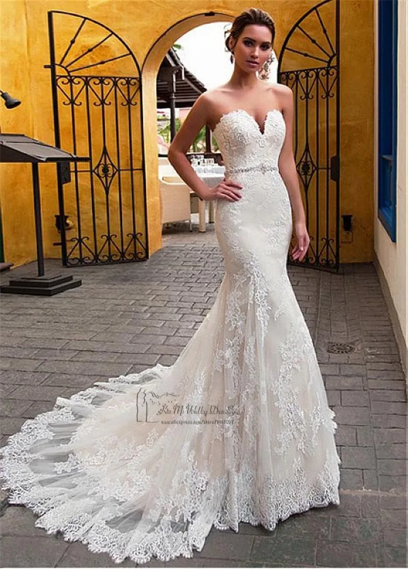 Gaun Pengantin Putri Duyung Renda 