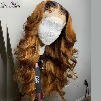 

LIN MAN Ombre Blonde lace Front Human Hair Wigs With Baby Hair Brazilian Wavy Remy Deep Part