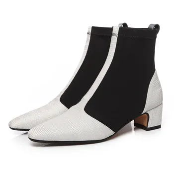 

Mobetty Thick Heel Sequined Ankle Boots Women Pointed Toe Sock boots Casual Glittering Ladies Shoes Botines Mujer Botas Feminina