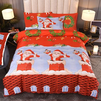

WAZIR 3D Merry Christmas Bedding Set Bed Linen Cotton Cover Pillowcases Full Comforter Santa Claus Bedding Sets Gifts Bedclothes