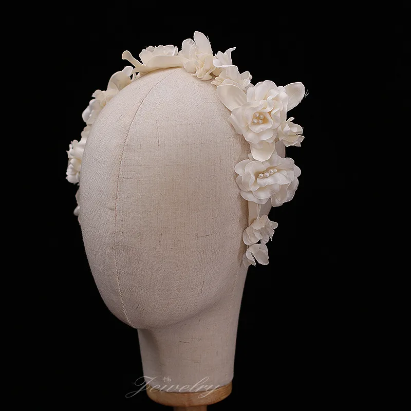 Beige Petal flower Garland Hair Hoop Tiara Bride Wedding Hairbands hair accessories