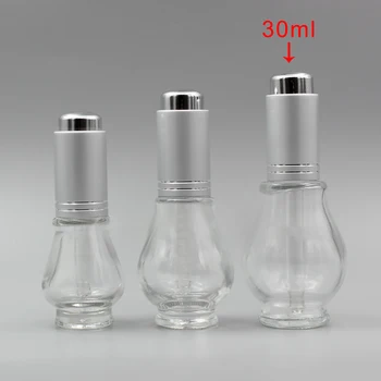 

100pcs 30ml Clear Single Gourd Glass Bottle,1oz Essential Oil Bottle With Gold Or Matt Silver Press Cover Dropper