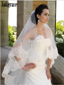 

High Quality 3 Meter Two Layers Bridal Veils With Lace Sequined Edge Bride Veils With Comb Wholesale Price Wedding Accessories