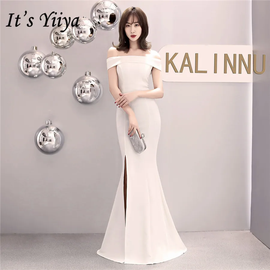 

Boat Neck Evening Gown It's Yiiya DX382 White Off Shoulder Evening Dresses 2020 Elegant Split Mermaid Long Robe De Soiree
