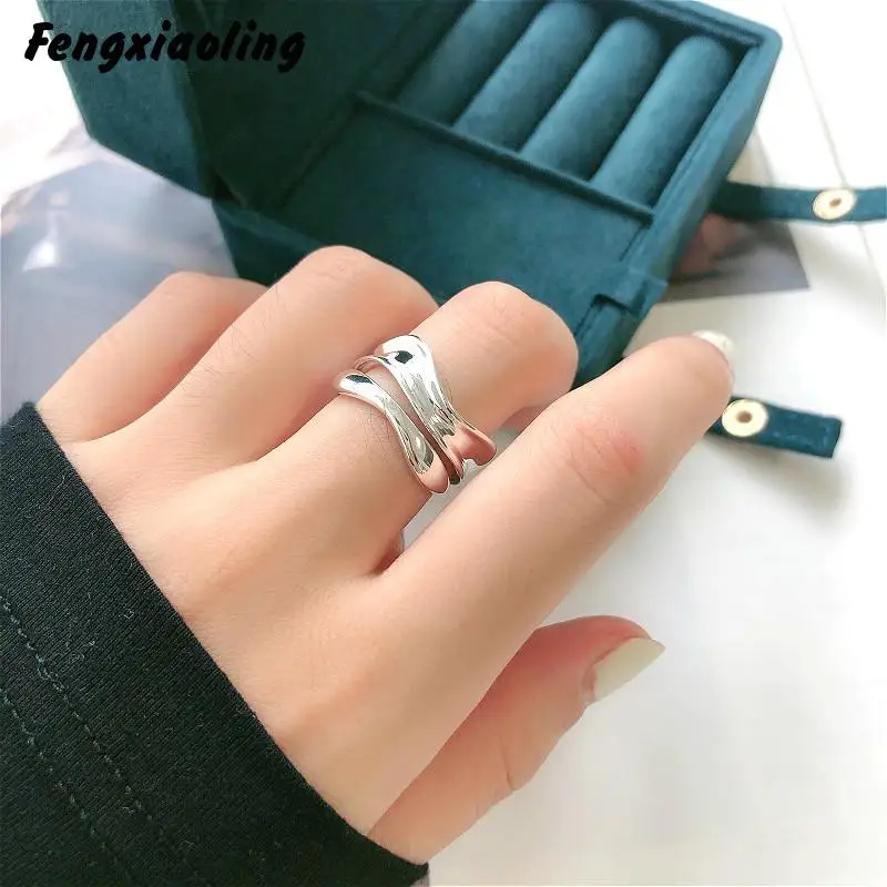 

Fengxiaoling 2020 Trend 925 Sterling Silver Rings Irregular Three Layers Line Rings For Women Fine Jewelry Cute Accessories