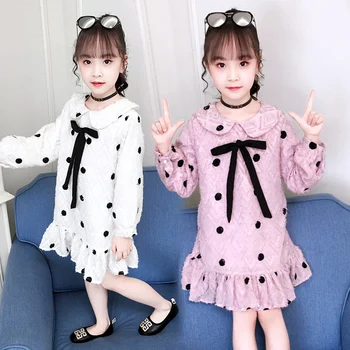 

Girls Fall Dress Kids Princess Dresses 2019 Polka Dots Spring Autumn Children 2 to 13 Years
