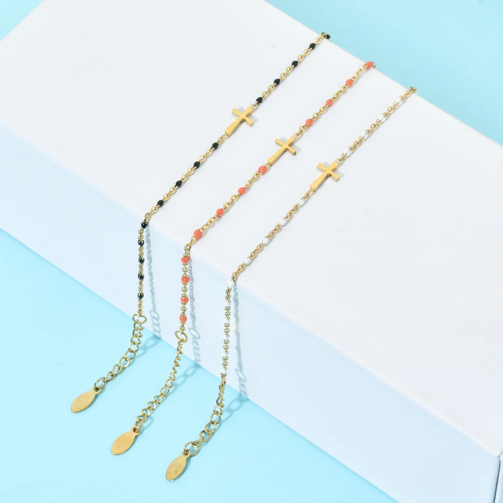 Boho Thin Style Fashion Chain Jesus Christian Stainless Steel Bracelet Women Gold Color Charm Cross Bracelet Girls Jewelry bracelet jewelry