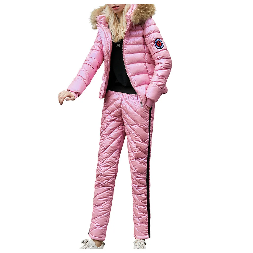 Pink Женский лыжный костюм, набор, модный, Повседневный, толстый, хит, для сноуборда, лыжный костюм, для спорта на открытом воздухе, на молнии, лыжный костюм, casacos de inverno Feminino - Цвет: Pink