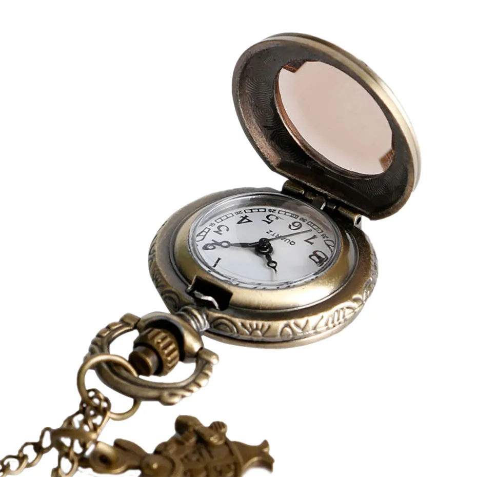 Small Size Alice In Wonderland Theme Pendant Necklace Watch Quartz Pocket Clock with Drink Me Rabbit Accessory Kids Gift