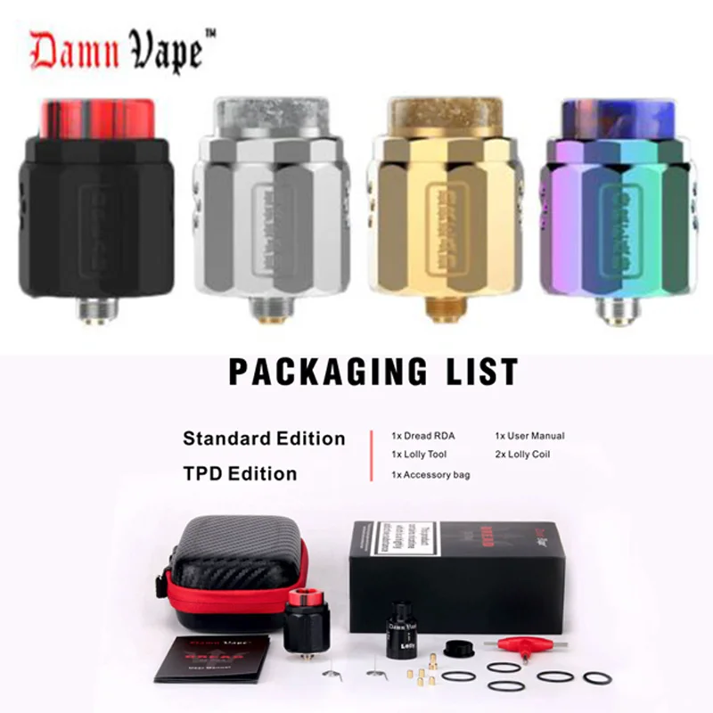 

2pcs Original Damn Vape Dread BF RDA Tank rebuildable dripping atomizer vape E cigs Atomizer BF Vape RDA honeycomb-style airflow