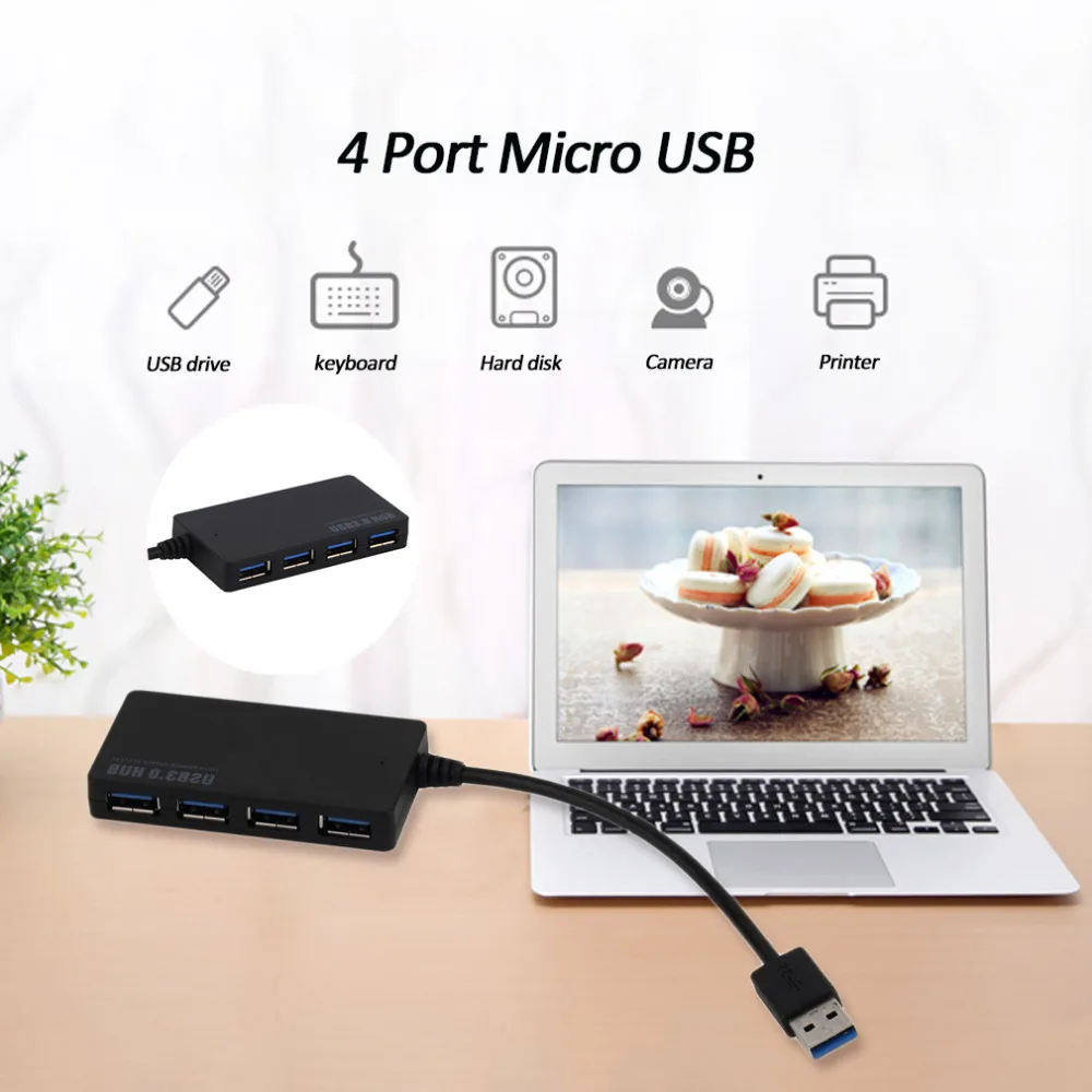 Usb 3,0 концентратор 4-Порты и разъёмы SuperSpeed компактный концентратор адаптер USB хаб для портативных ПК Mac Тетрадь для рабочего стола