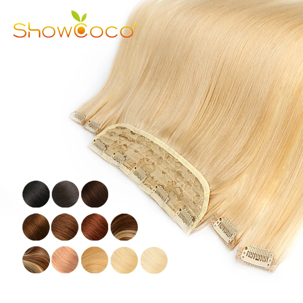 

Clip In Hair Extensions Human Hair Non-Remy Silky Straight Hair Clip 14-24 Inch one large Piece with 4 small pieces Clip-On Hair