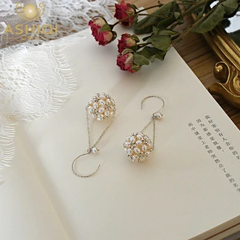 

ASHIQI Vintage Natural freshwater pearl dorp Earrings 925 Sterling Silver hand made jewelery for women