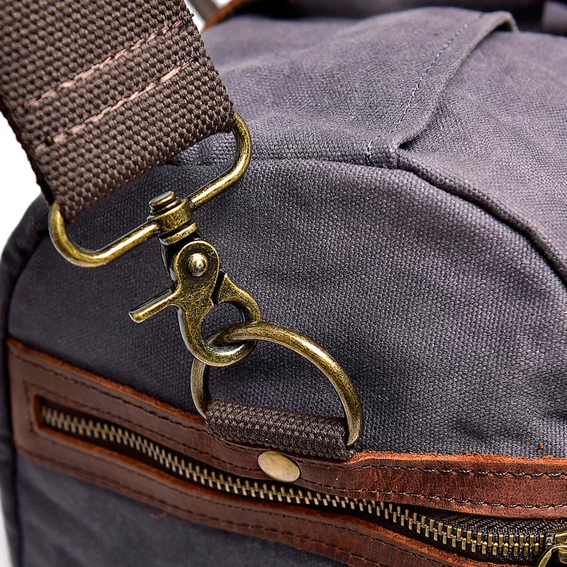 Large capacity men's portable travel bag Eur and Ame waterproof oil wax canvas cross-body luggage with crazy horse leather retro