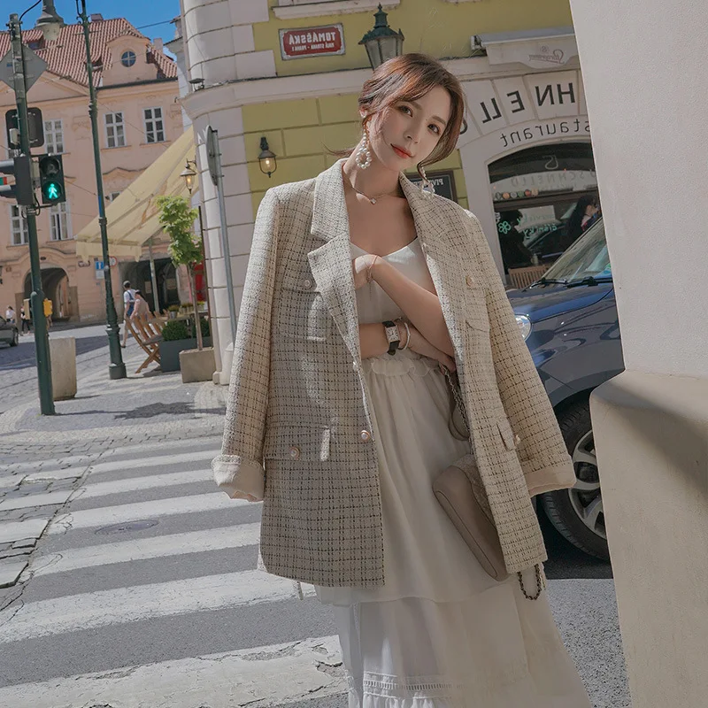 

Suit Jacket Female Spring and Autumn 2020 nian New Style Season Korean-style Loose Fold-down Collar Online Celebrity INS Plaid S