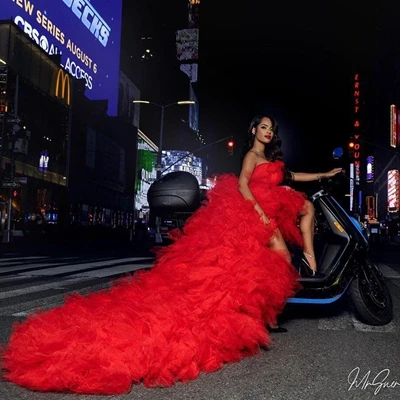 Red Sexy Strapless Lush Birdal Dress Tulle Robes
