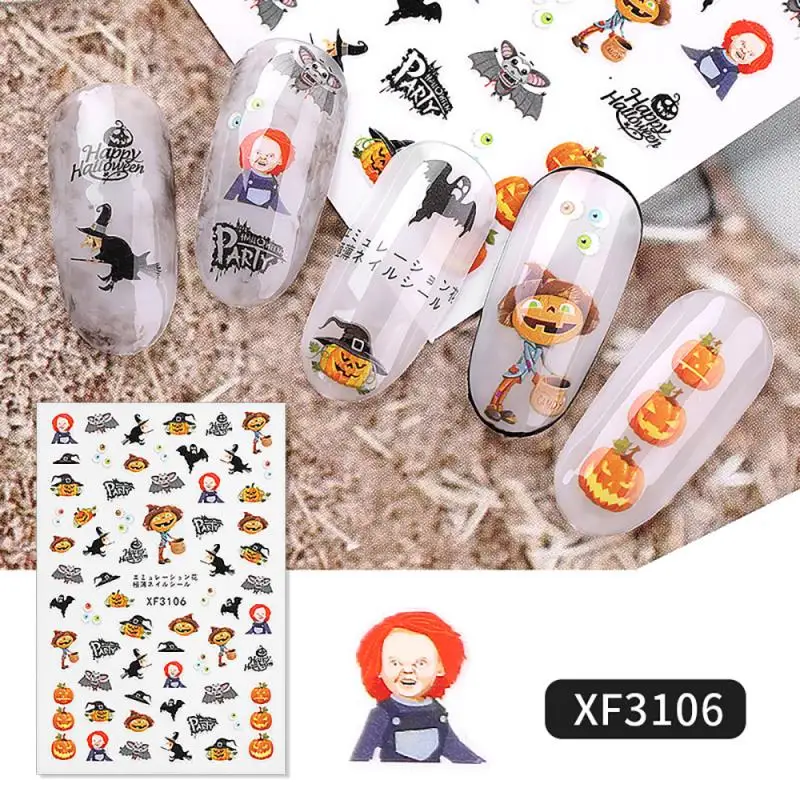 1PC Halloween Nail Sticker Water Self Adhesive Art Tattoo Spider Web Black Cat Bat Pumpkin Decals For DIY Decor Wraps Vivid | Красота и