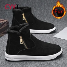 

CYYTL 2021 New Winter Snow Men's Boots Fur Lining Fashion Side Zipper Warm Ankle Outdoor Shoes Casual Walking Work Booties
