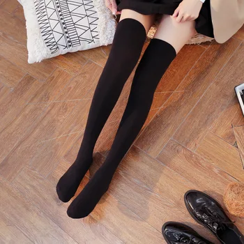 

2020 new Silicone pure black non-slip stockings non-slip knee socks female spring and autumn cotton Japanese high stockings