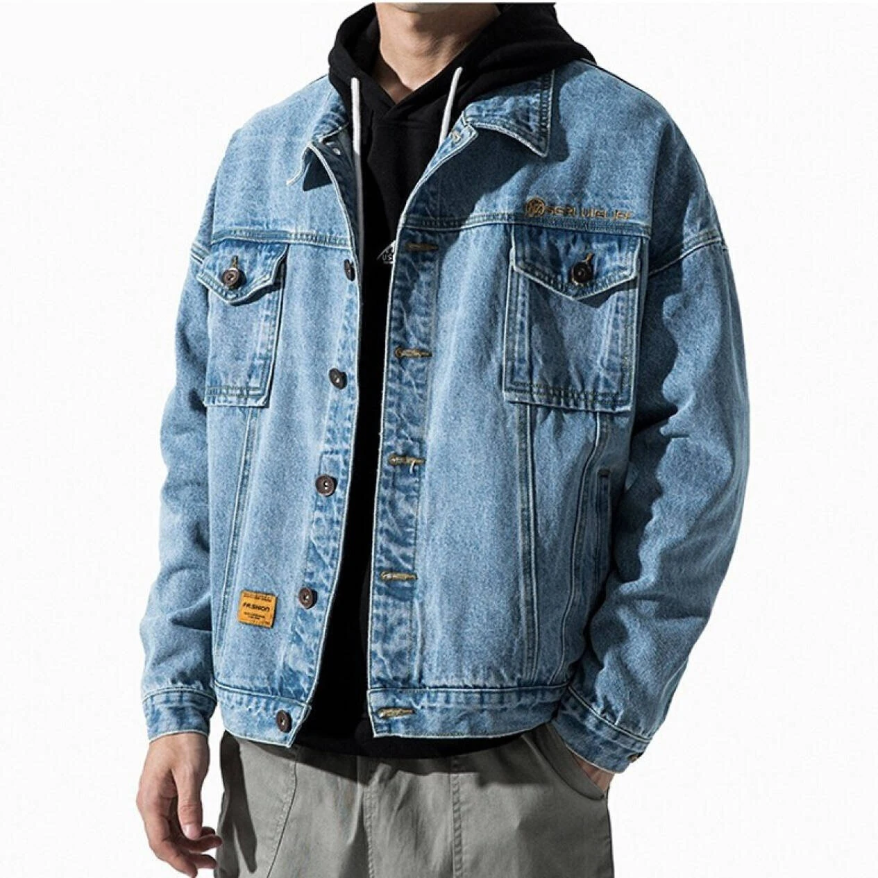 Men's denim jacket spring and autumn Korean style loose large size casual trend all-match