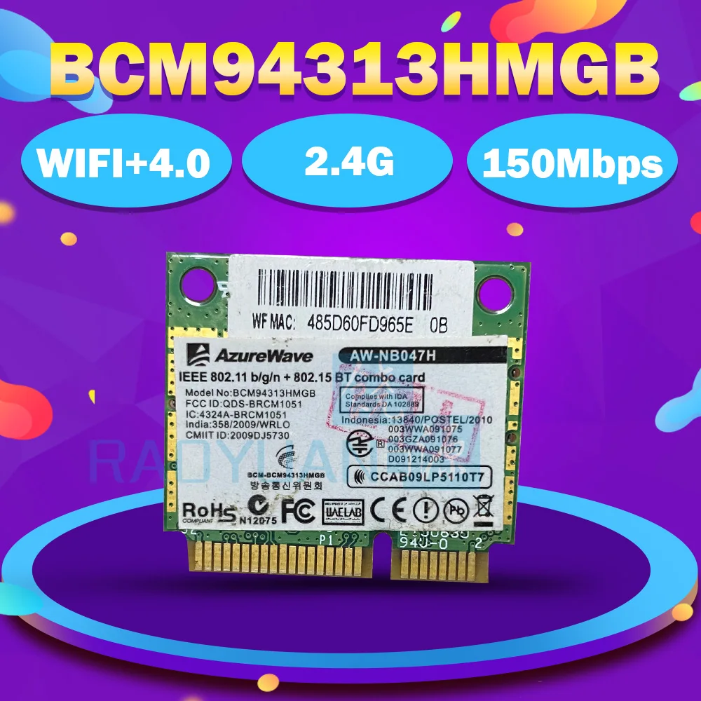 Broadcom Bcm94313HMGB BCM4313 pół Mini Pci e 150 mb/s Bluetooth4.0 ...