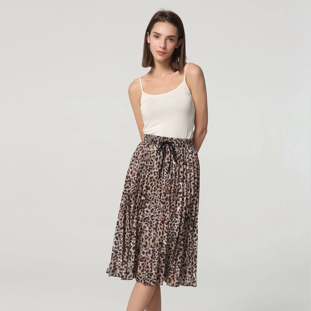 2020 New Women Vintage Leopard Print Pleated Midi Skirt Faldas Mujer for Ladies Elastic Waist Sashes Chic Mid-calf Female Skirts 2020 New Women Vintage Leopard Print Pleated Midi Skirt Faldas Mujer for Ladies Elastic Waist Sashes Chic Mid-calf Female Skirts