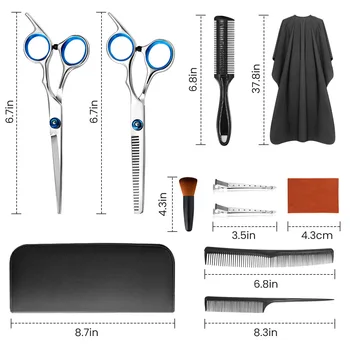 

11pcs/set Hairdressing Scissors Kit Hair Cutting Scissors Tail Comb Hair Cape Hair Cutter Barber Comb brush Smock Gown Kit Set