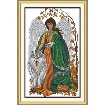 

Joy Sunday Angel Wings Prince Wolf Home Decor Cross-stitch Sets Embroidery Needlework Kit Painting Counted Print On Canvas DMC