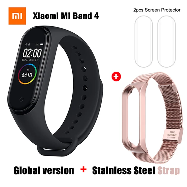 In stock Original Xiaomi Mi Band 4 Smart Watch Mi Band 4 Global Version Fitness Heart Rate Music Wristband Ship in 24 hours - Цвет: GB add Metal 1