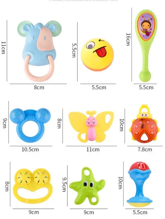 9 штук младенческий интеллект бутылка, звонок, 0-3 лет ребенок, ранний эластичный, погремушка, мать и ребенок игрушка - Цвет: Яркий