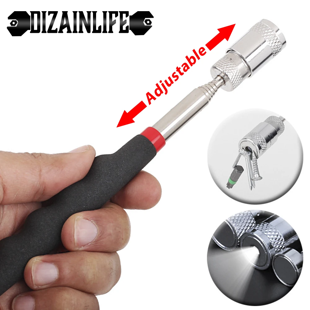 Mini bolígrafo magnético telescópico LED, varilla extensible portátil, herramienta práctica de agarre para recoger tuercas de tornillo