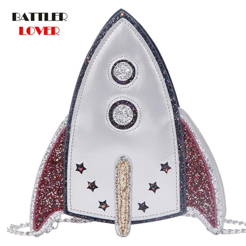 New Silver Black Patent Leather Rocket Shape Fashion Ladies Casual Clutch Shoulder Bag Crossbody Mini Bag Handbag For Women Flap