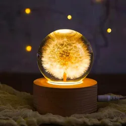 Flor de diente de león Real, cristal, Bola de lente de resina con soporte, Día de San Valentín para novia, mujer, esposa, Navidad para cumpleaños
