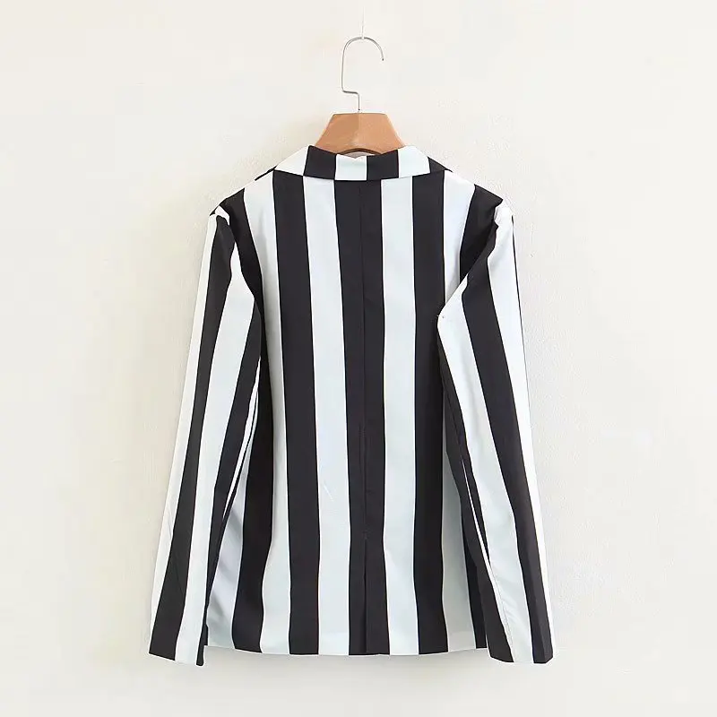 

F2408-Western Style WOMEN'S Dress 2019 Spring And Autumn New Style Fashion Double Breasted Stripes Suit Jacket Women's