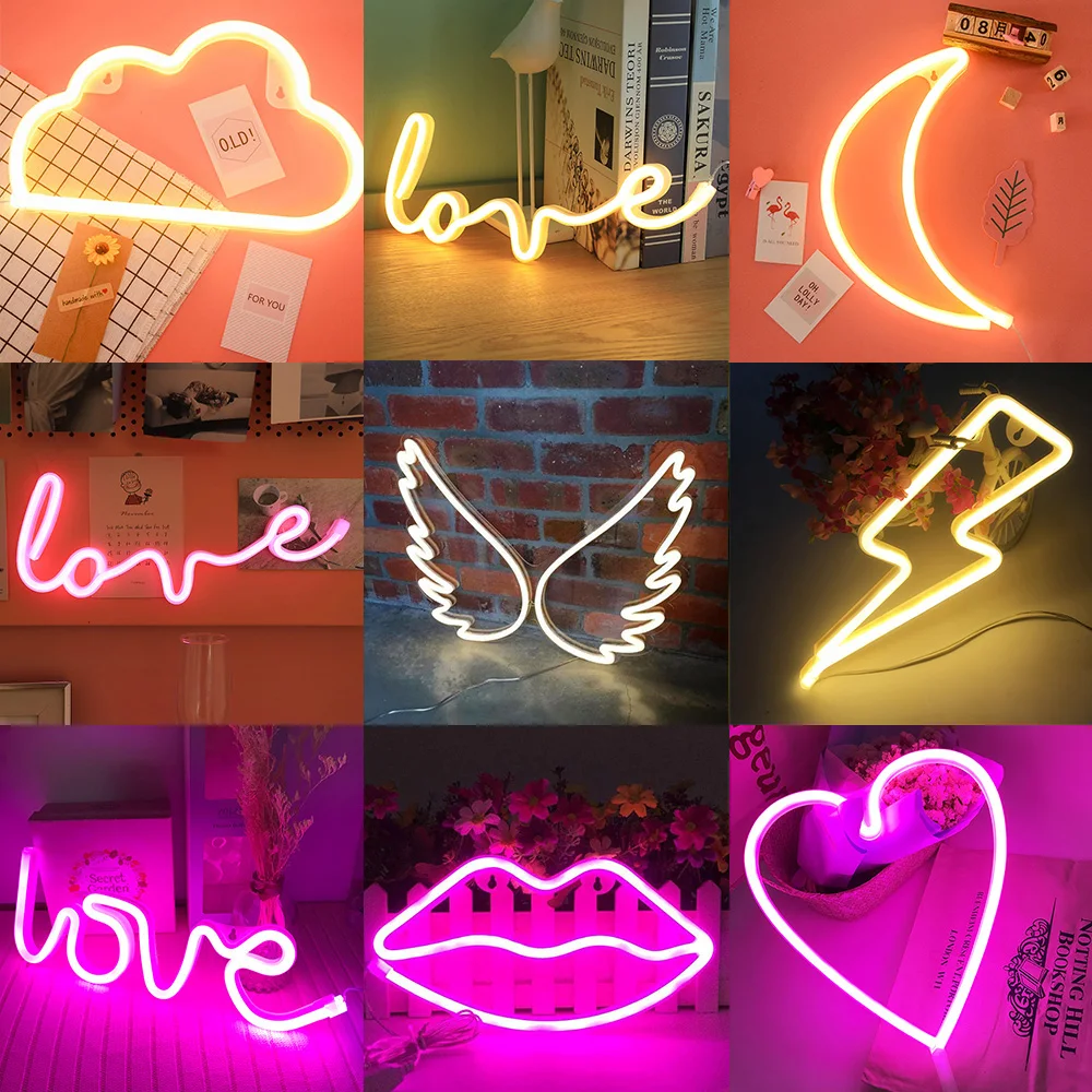 

LED Neon Sign Light Love Flashing Cloud Moon Wall Word Poster Background Room Shop Wedding Christmas Decor Photography Prop D30