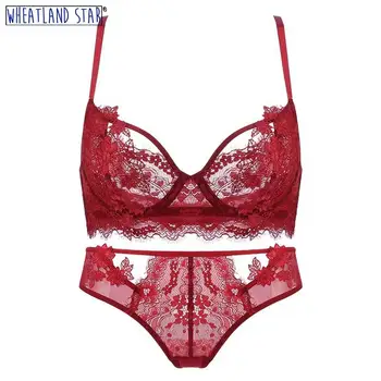 

Ensemble Lingerie Femme Lace Thin Bra Unlined Underwire Underwear Women Set Hot 2020 Embroidery Intimates Underwear & Sleepwears