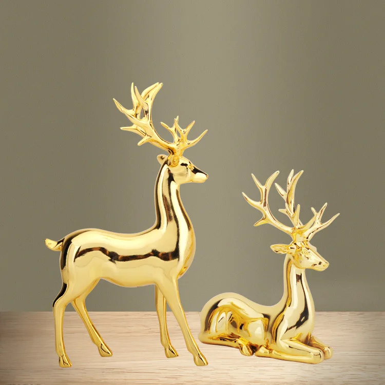 Gold Resin Deer Figurine Set