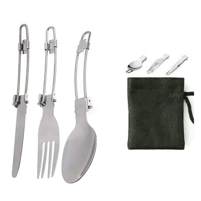 

3pcs/set Tableware Stainless Steel Folding Spoon Fork Cutter Outdoor Camping Equipment Picnic Flatware Cutlery Gift Accessories