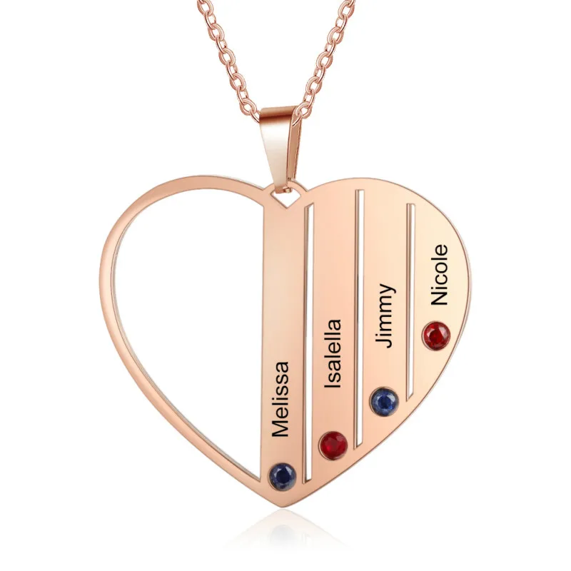 Rose gold color Уникальная цепочка с подвеской мода Обещание Нержавеющая сталь ювелирные подвески в форме сердца выгравировать имена камнях Юбилей подарок для Для женщин - Metal Color: Rose gold color