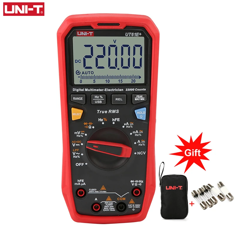 UNI-T Professional Multimeter Digital UT61B+ UT61D+ UT61E+ DC AC 1000V 60mF/220 mF Capacitance Test True RMS Auto Range Meter fowler caliper