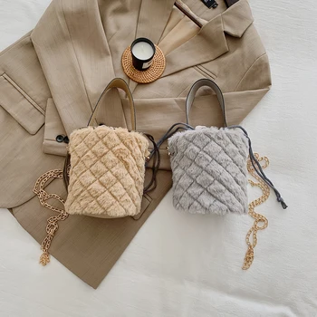 

Bucket Bag Handbag Fashion Faux Fur Winter Bags Women Shoulder Crossbody Bag Ladies Plush Hand Bags Designers Bolsa Feminina Sac