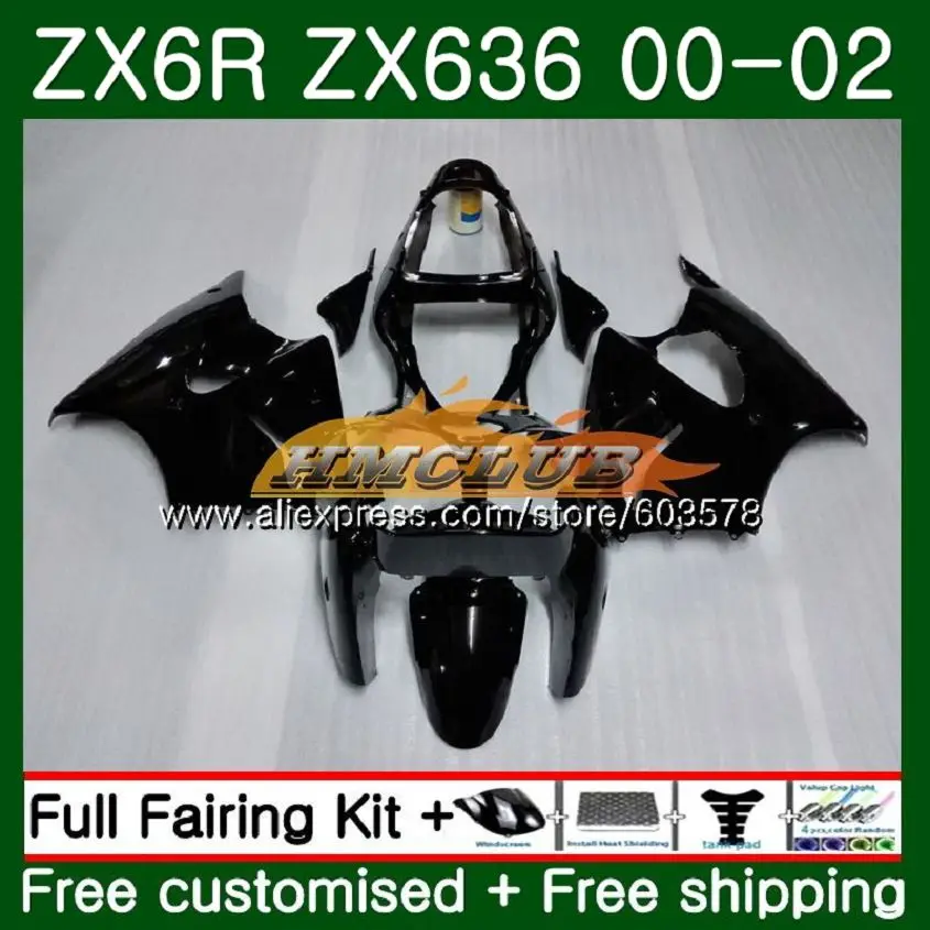 Корпус для KAWASAKI ZX-636 ZX 6 R ZX636 ZX6R 00 01 02 106CL. 4 ZX 636 600CC ZX-6R ZX600 ZX 6R 2000 2001 2002 глянцевый черный обтекатель - Цвет: No. 1