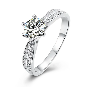 

ZWJEWE 925 Sterling Silver Platinum Plated Clarity VVS1 1ct Moissanite Women's Diamond Ring Engagement Anniversary Gift