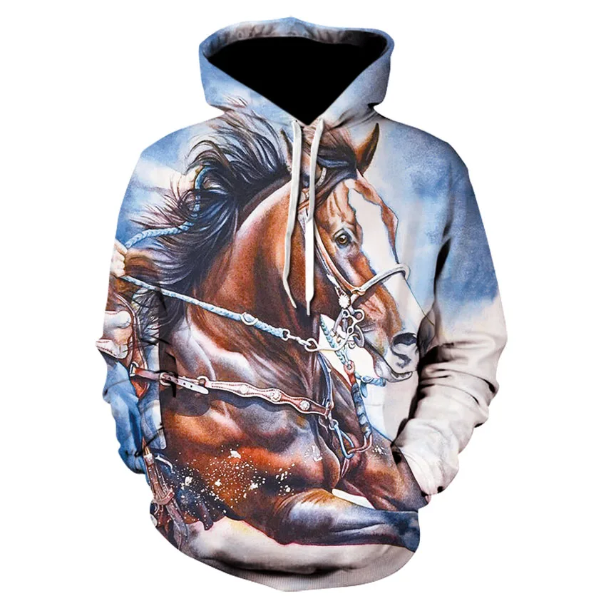 

2020 New 3D sweatshirt Hoodies Men Horse Colorful 3D Print Long Sleeve Fashion Hipster Hoodie Loose Streetwear Pullovers Top