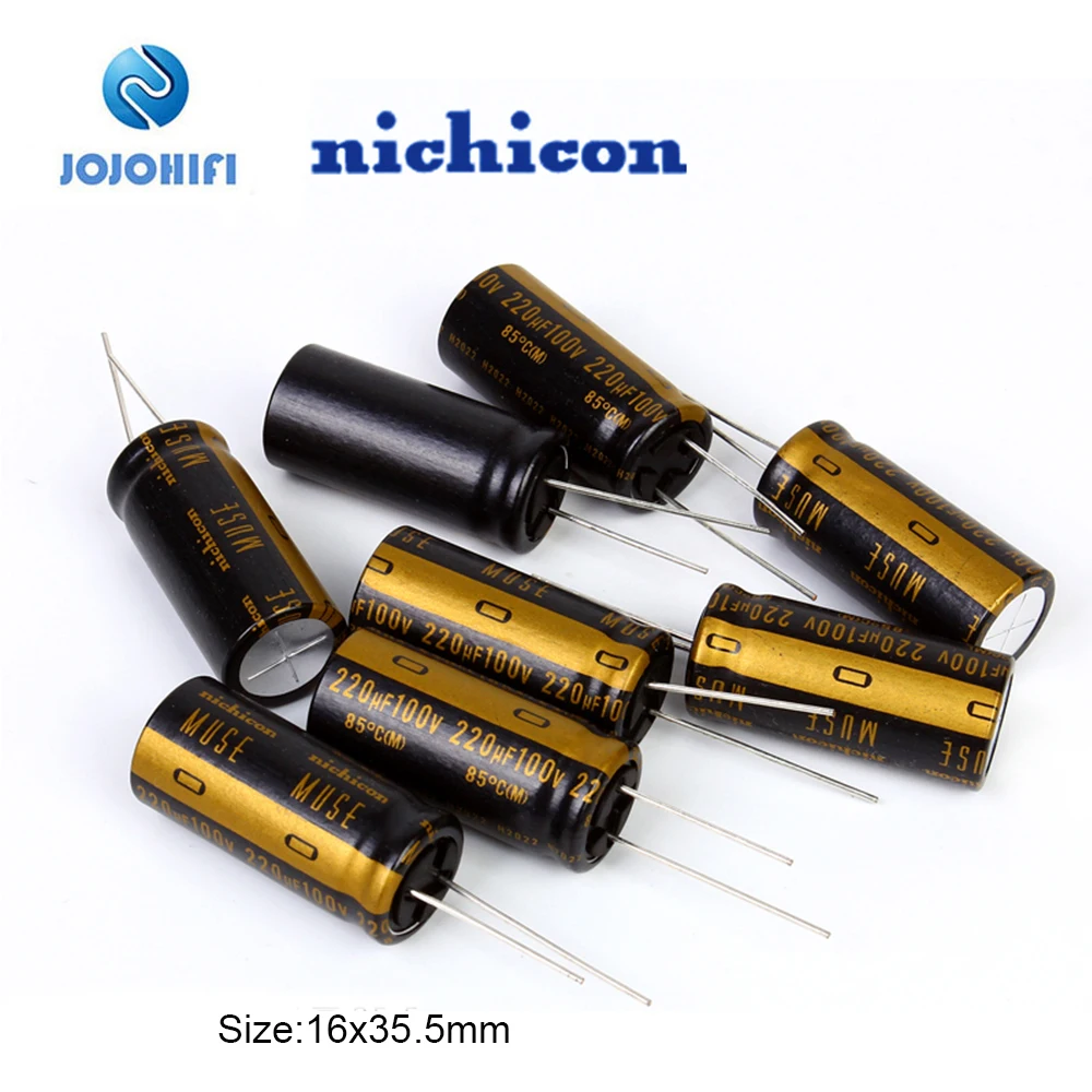 2pcs-20pcs Nichicon 220UF 100V 16x35.5mm KZ MUSE 100V/220UF Pitch 7.5mm Fever Audio Electrolytic Capacitors