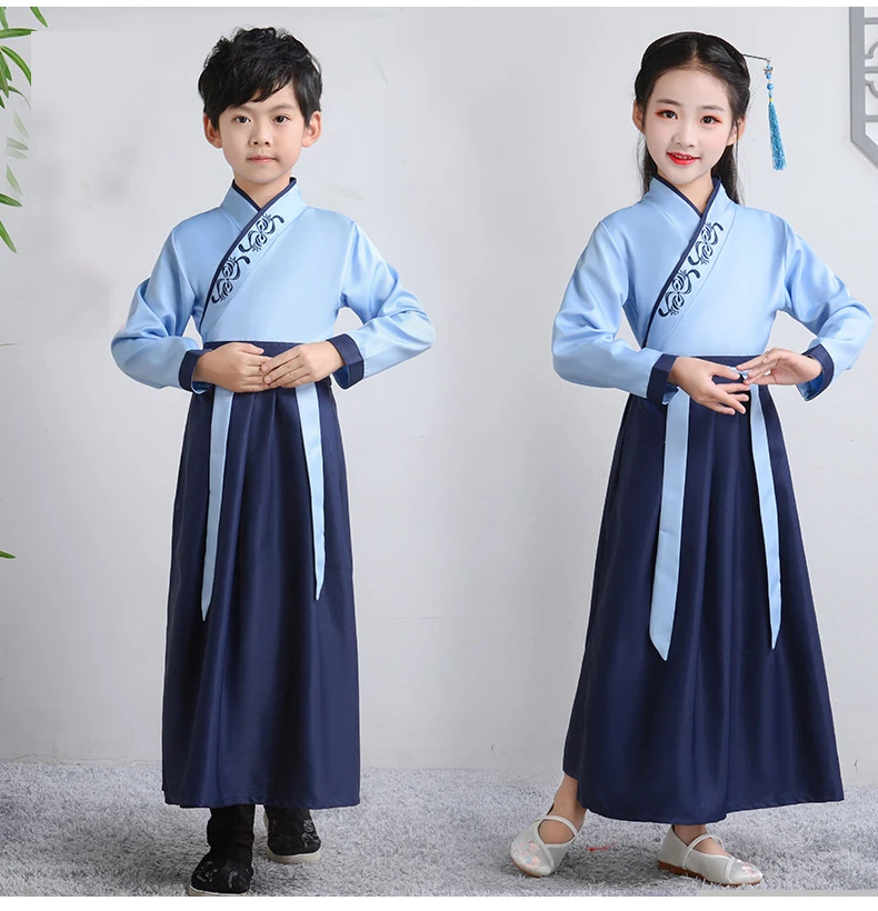 Древний китайский костюм; детское платье Hanfu; одежда для народных танцев; Традиционное китайское платье для мальчиков и девочек - Цвет: 2