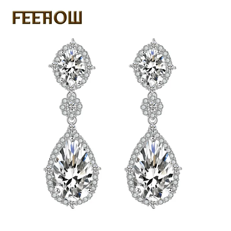 

FEEHOW Classic Drop Earrrings Water Drop Zirconia Dangle Big Shinny Stone Bridal Wedding Anniversary Gift Jewelry FWEP2034